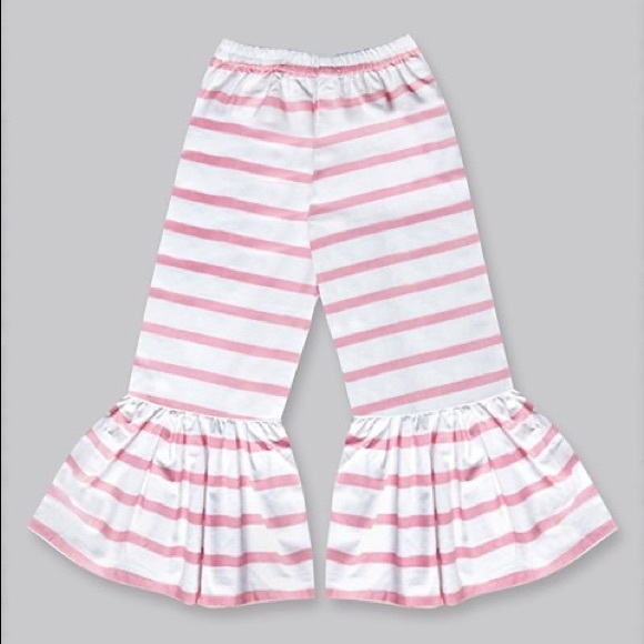 Girls Vanilla & Pink Stripe Boho Ruffle Pants
